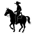 Cowboy on horse silhouette vector illustration isolated on white background Royalty Free Stock Photo