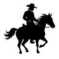 Cowboy on horse silhouette vector illustration isolated on white background Royalty Free Stock Photo