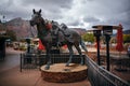 Cowboy Horse Statue in Old Town Sedona, Arizona on a cloudy day