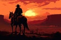 Cowboy on horse at sunset in the American West horseback at sunset Generative AI Royalty Free Stock Photo