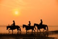 Cowboy and horse with sunset Royalty Free Stock Photo