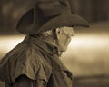 Cowboy, Howard Linscott looks out over historic Last Dollar Ranch on Hastings Mesa, SW Colorado, San Juan Mountains Royalty Free Stock Photo