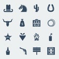 Cowboy icons.Vector wild west pictograms isolated