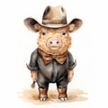 Adorable Watercolor Illustration Of A Cowboy Pig Royalty Free Stock Photo