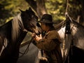 Cowboy kiss the horse with love Royalty Free Stock Photo