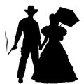 Wild West Cowboy and Lady Silhouette Royalty Free Stock Photo