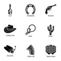 Cowboy land icons set, simple style