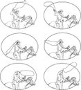 Cowboy Lasso Riding Horse Drawing Collection Set Royalty Free Stock Photo