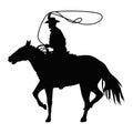 cowboy lassoing silhouette black Royalty Free Stock Photo