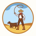 Cowboy lassoing western on white background Royalty Free Stock Photo