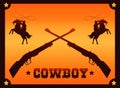 cowboy lettering in wild west poster with cowboys lassoing and rifles