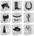 Cowboy life elements .Vector black silhouettes Royalty Free Stock Photo