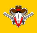 Cowboy logo. Bull skull and gun. Cowboy sign. vector illustration Royalty Free Stock Photo