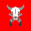 Cowboy logo. Bull skull and gun. Cowboy sign. vector illustration Royalty Free Stock Photo