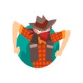 Cowboy Man Climbing Out of Triangular Shape Cartoon Vector Illustration Royalty Free Stock Photo