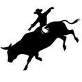 cowboy man riding a bull at a rodeo bull riding black and white silhouette Royalty Free Stock Photo