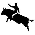 cowboy man riding a bull at a rodeo bull riding black and white silhouette Royalty Free Stock Photo