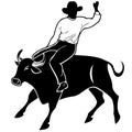 cowboy man riding a bull at a rodeo bull riding black and white silhouette Royalty Free Stock Photo