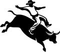 cowboy man riding a bull at a rodeo bull riding black and white silhouette Royalty Free Stock Photo