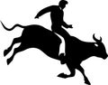 cowboy man riding a bull at a rodeo bull riding black and white silhouette