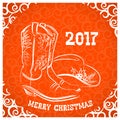 Cowboy merry christmas with cowboy boots and western hat decoration Royalty Free Stock Photo