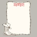 Cowboy paper background with western boots and hat for text