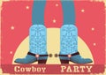 Cowboy party card background with cowboy legs in western boots