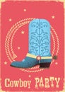 Cowboy party card background with western boot and lasso.