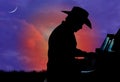 Cowboy Pianist Silhouette Royalty Free Stock Photo