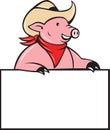 Cowboy pig hog holding blank sign Royalty Free Stock Photo