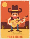 Cowboy playing guitar.Vector country music illustration