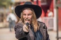Cowboy Points Gun at You Royalty Free Stock Photo