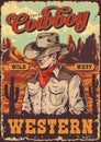 Cowboy portrait colorful vintage poster