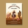 Cowboy poster design with American rodeo watercolor illustration