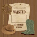 Cowboy poster. Wild west background for your design. Cowboy elements set. Royalty Free Stock Photo