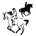 Cowboy and horse profile outline and silhouette vector design Royalty Free Stock Photo