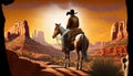 Cowboy relaxing at Wild West Sunset. Royalty Free Stock Photo
