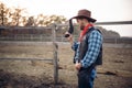 Cowboy with revolver, gunfight in gesert valley