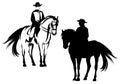 Cowboy riding standing horse black vector silhouette and outline design