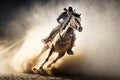 Cowboy riding a bucking bronco horse in a dusty rodeo arena, generative Ai Royalty Free Stock Photo