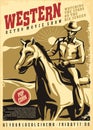 Cowboy riding his horse vintage vector poster concept Royalty Free Stock Photo