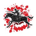 Cowboy riding horse, aiming rifle graphic vector.