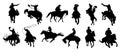 Cowboy riding horse black silhouettes vector set. Royalty Free Stock Photo