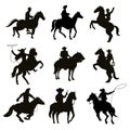 Cowboy riding horse characters silhouettes vector Royalty Free Stock Photo