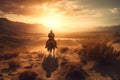 Cowboy riding a horse in the desert at sunset. 3d rendering generative ai Royalty Free Stock Photo