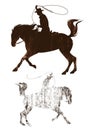 Cowboy riding a horse side view vector silhouette Royalty Free Stock Photo