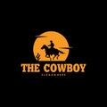 Cowboy Riding Horse Silhouette at Night logo