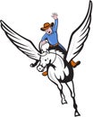 Cowboy Riding Pegasus Flying Horse Cartoon