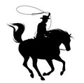 Cowboy riding running horse black vector silhouette Royalty Free Stock Photo