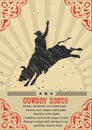 Cowboy riding wild bull.Vector western poster background Royalty Free Stock Photo